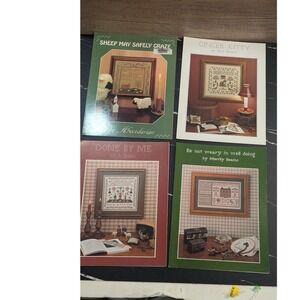 Lot of 4 Vintage M.A. Beams Cross Stitch Patterns Samplers Ginger Kitty Sheep
